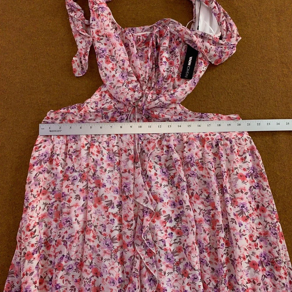 Fashion Nova Womens 3X Pink Shantel Chiffon Floral Maxi Dress NWT